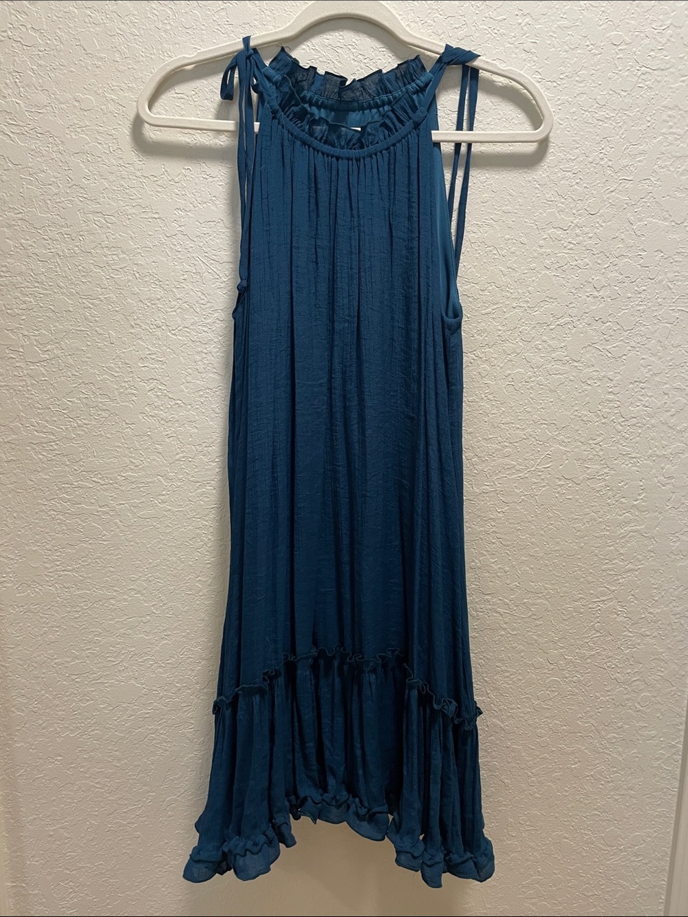 Robbie Bee Teal Blue Ruffle-Hem High-Neck Sundress